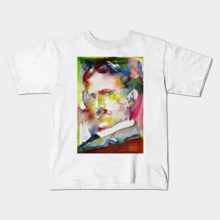 NIKOLA TESLA watercolor portrait .7 Kids T-Shirt